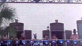 Exhibitionist wife Helena Price flashes her upskirt in public, and the crowd at Fantasy Fest loves it