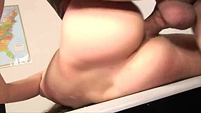 slutty office secretary fucks the new guy at her desk, oh yeah