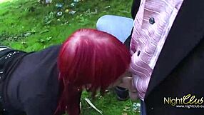 young german redhead's tight pussy and ass fucked outdoors in public