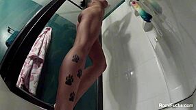 I, Romi Rain, shower and masturbate my big tits and ass, feeling so good, uh, nude