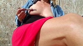 Nippleringlover Kinky Mother Plays With Pierced Nipples Outdoors!