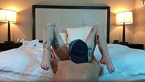 Hot tatted petite beauty licking pussy passionately