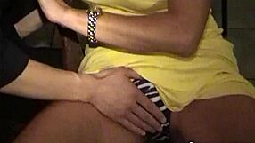 Two sluts fucking in restaurant, flashing and cumming