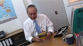 I join the orgy in the chief's office with double penetration. Stockings and glasses add to the fun.