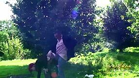 young german redhead's tight pussy and ass fucked outdoors in public