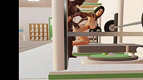 Big ass bent over for doggystyle anal, taking a monster cock in 3d cartoon gym.