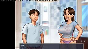 3D animated game with hot milf stepmom giving a massage