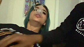 Roxi Oxi's big tits bounce while she gives a deepthroat blowjob to Lil D