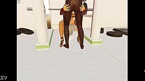 Fund mare aplecat pentru anal doggy, ia pulă monstru în gym 3D desen animat