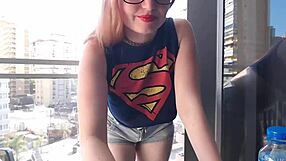 Hot Gamer Girl Teases With Clothed Flashing On Balcony