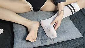 Feet Fetish with Slim Gay Teen 18+ Chinese Twink Showing Beautiful Toes