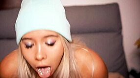 Horny blonde with cute face has sexual video call with english sugar daddy