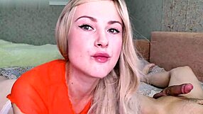 hot blonde wakes up sucking big cock until swallow