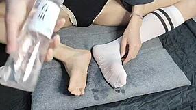 Skinny gay boy's feet fetish and big cock tease