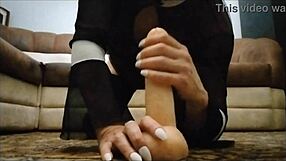 Jenna Bella strokes her big cock with toys for intense solo pleasure.