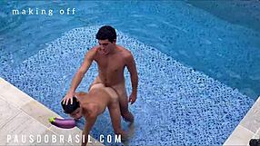 Blonde sucks monster cock pool cleaner!