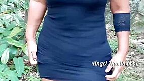 exhibitionist prostitute with big ass cums in public forest park surrounded by horny guys