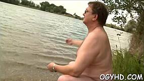 Nasty old man drills young teen face relentlessly