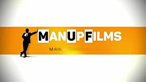 Gay bodybuilder with foot fetish licking feet in close up on manupfilms