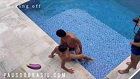 Blonde sucks monster cock pool cleaner!