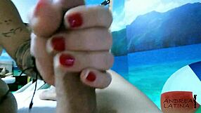 she helps him with a handjob as a gift