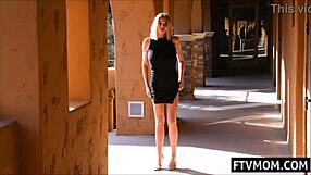 Blonde American Milf Strips Down for Public Flashing, Masturbating Outdoors in Broad Daylight Scene.