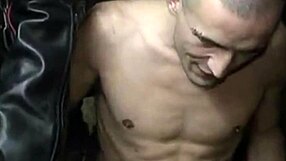 sleazy punks in darkroom engage in intense gay group action