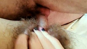 Hairy Pussy Drilled Hard with Big Clit Cumshot in Close-Up