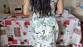 Unsatisfied housewife can't resist big cock while cooking