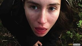 Young Russian girl gives a blowjob in German forest