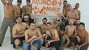 Thirteen Brazilian Bricklayers In Big GAY ORGY At Construction Site