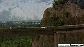 Granny fucks in nature