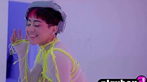 Latina teen Mia Valentine strips in lingerie, showing her big ass and pussy during posing.