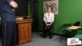 Stockinged British Teacher Watches Sub Tug In Classroom