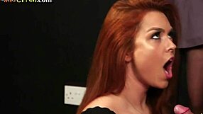 Busty Redhead Domme Sucks Sub While Voyeurs Watch In Cfnm Group