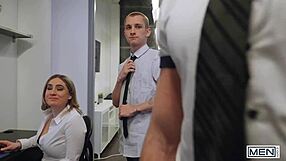 theo brady wants alone time with alex mecum pours coffee on co-worker chest to clear room men.