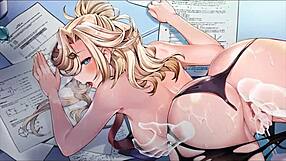 Secretary dominated in hentai game, pussy overflowing