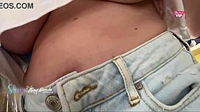 hot wife flashes big tits while shopping outdoors