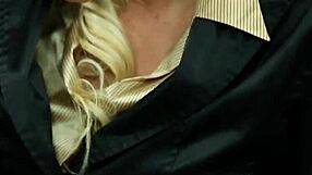 jizz explodes on glam slut in classy heels and stockings