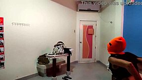 Brunette Stepsister Wants Halloween Celebration in Hotel Bed with Mask and Sexy Hip Shakes!