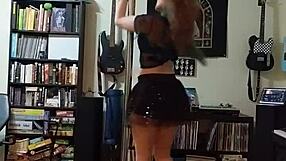 Black milf strips in skirt and heels.