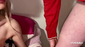 Young teen swallows old man's cum in christmas cock feast