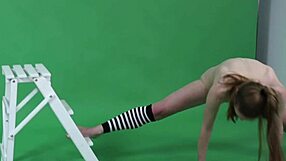 anna mostik spreads her legs wide in the gym nude stretching