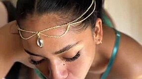 Ebony amateur gives deepthroat blowjob to Indian pornstar with facial cumshot