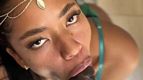 Ebony amateur gives deepthroat blowjob to Indian pornstar with facial cumshot