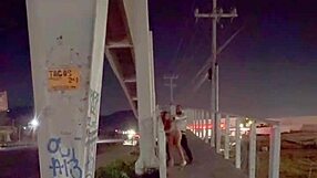 Hot couple banging hard on the bridge with wild passion