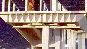 Hot couple banging hard on the bridge with wild passion