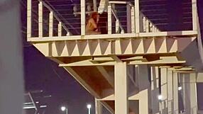 Hot couple banging hard on the bridge with wild passion