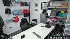 Teen Shoplifter Emma Starletto Fucked Rough by Older Guard in Shop