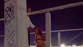 Hot couple banging hard on the bridge with wild passion